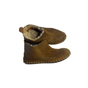 Vtg Leather Women Slipper 8M  Bootie Sherpa Leather Fur Lined Moccasin Native